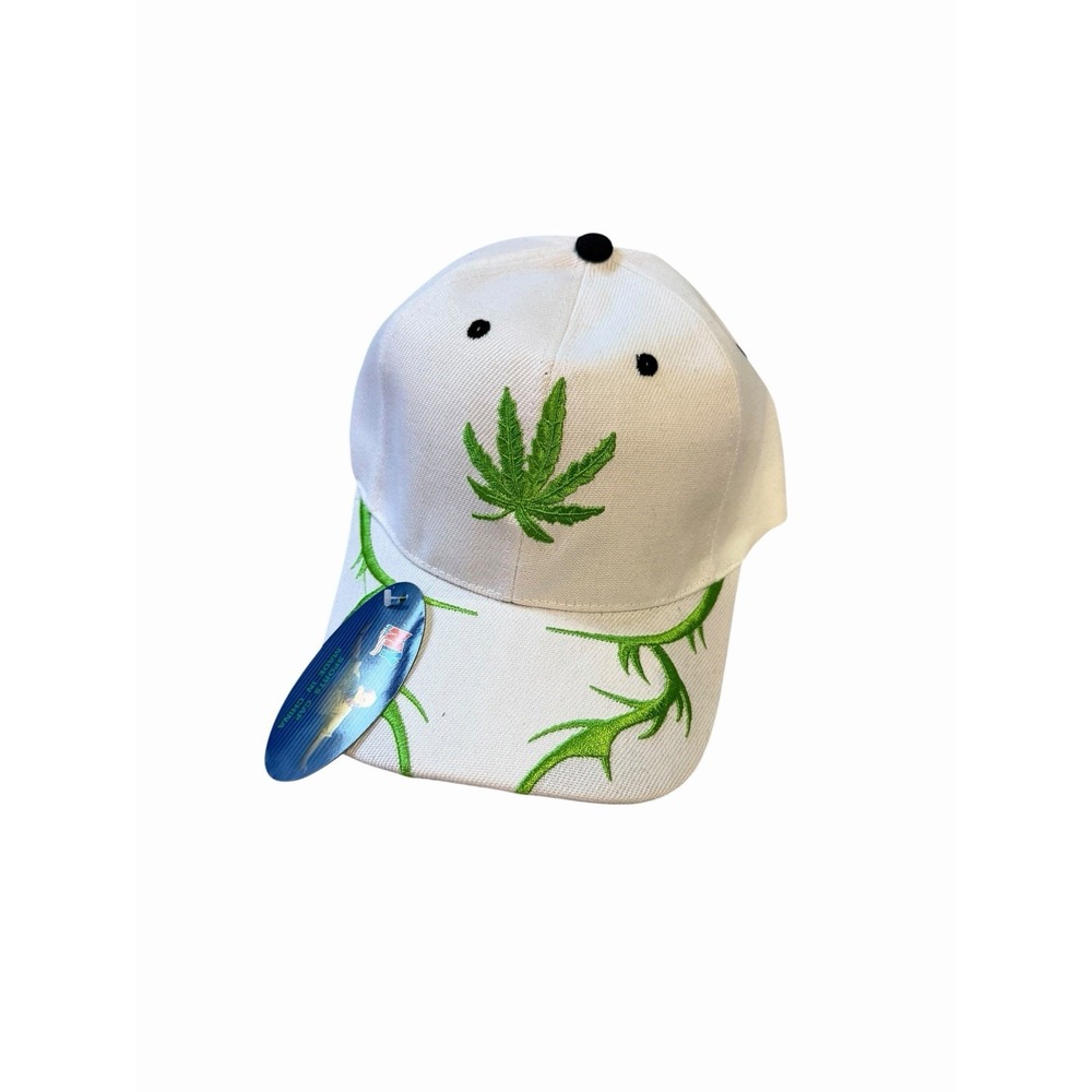 New Men's Baseball Adjustable Hat pot leaf green white